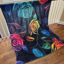 Load image into Gallery viewer, Blanket - Floral Colorful Roses on Black