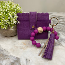 Load image into Gallery viewer, Silicone Bracelet Keychain with Scalloped Card Holder - Purple