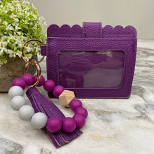 Load image into Gallery viewer, Silicone Bracelet Keychain with Scalloped Card Holder - Purple