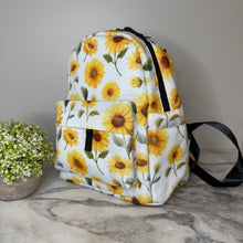 Load image into Gallery viewer, Mini Backpack - Sunflower on White