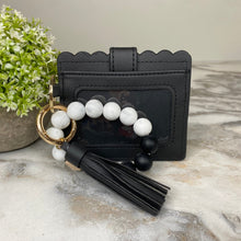 Load image into Gallery viewer, Silicone Bracelet Keychain with Scalloped Card Holder - Black