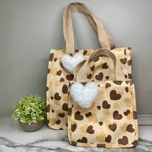 Load image into Gallery viewer, Tote Bag - Heart Brown + Tan