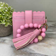 Load image into Gallery viewer, Silicone Bracelet Keychain with Scalloped Card Holder - Pink