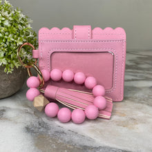 Load image into Gallery viewer, Silicone Bracelet Keychain with Scalloped Card Holder - Pink