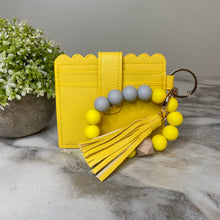 Load image into Gallery viewer, Silicone Bracelet Keychain with Scalloped Card Holder - Yellow Mustard