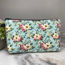 Load image into Gallery viewer, Pouch - Floral Pink Yellow on Mint