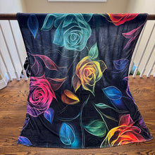 Load image into Gallery viewer, Blanket - Floral Colorful Roses on Black