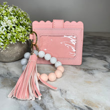 Load image into Gallery viewer, Silicone Bracelet Keychain with Scalloped Card Holder - Peachy Pink