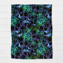Load image into Gallery viewer, Blanket - Halloween - Blue Green Skulls - PREORDER