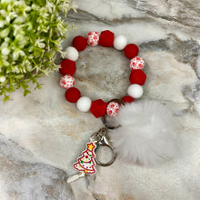 Load image into Gallery viewer, Silicone Bracelet Keychain &amp; Pom Pom - Christmas Tree - Red
