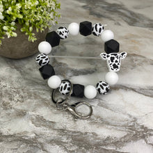 Load image into Gallery viewer, Silicone Bead Bracelet Keychain - Cow Designs
