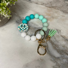 Load image into Gallery viewer, Silicone Bracelet Keychain - Happy Face - Mint
