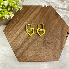 Load image into Gallery viewer, Metal Dangle Earrings - Heart Link - Yellow
