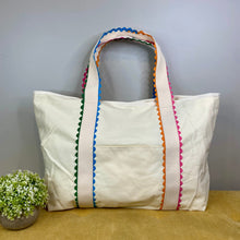 Load image into Gallery viewer, Canvas Tote Bag - Rainbow Trim
