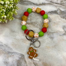 Load image into Gallery viewer, Silicone Bracelet Keychain - Christmas Winter - Green Red Tan Gingerbread Man
