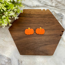 Load image into Gallery viewer, Acrylic Stud Earrings - Halloween - Dark Orange Speckle Pumpkin
