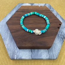 Load image into Gallery viewer, Bracelet - Clay + Stone - Green &amp; Blue Ivory Turtle
