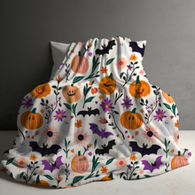 Load image into Gallery viewer, Blanket - Halloween - White Pumpkin Bat - PREORDER
