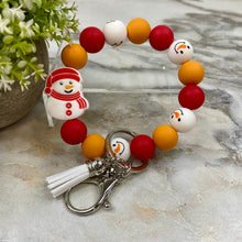 Load image into Gallery viewer, Silicone Bracelet Keychain - Christmas Winter - Red Orange Snowman
