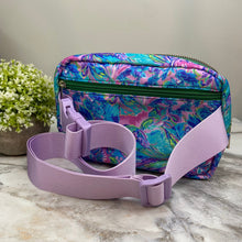 Load image into Gallery viewer, Nylon Belt Bag - Crossbody + Fanny - Floral Blue Green Light Purple
