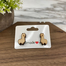 Load image into Gallery viewer, Wooden Stud Earrings - Llama
