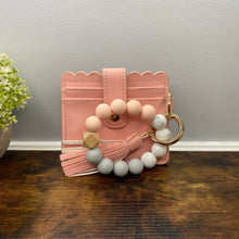 Load image into Gallery viewer, Silicone Bracelet Keychain with Scalloped Card Holder - Peachy Pink
