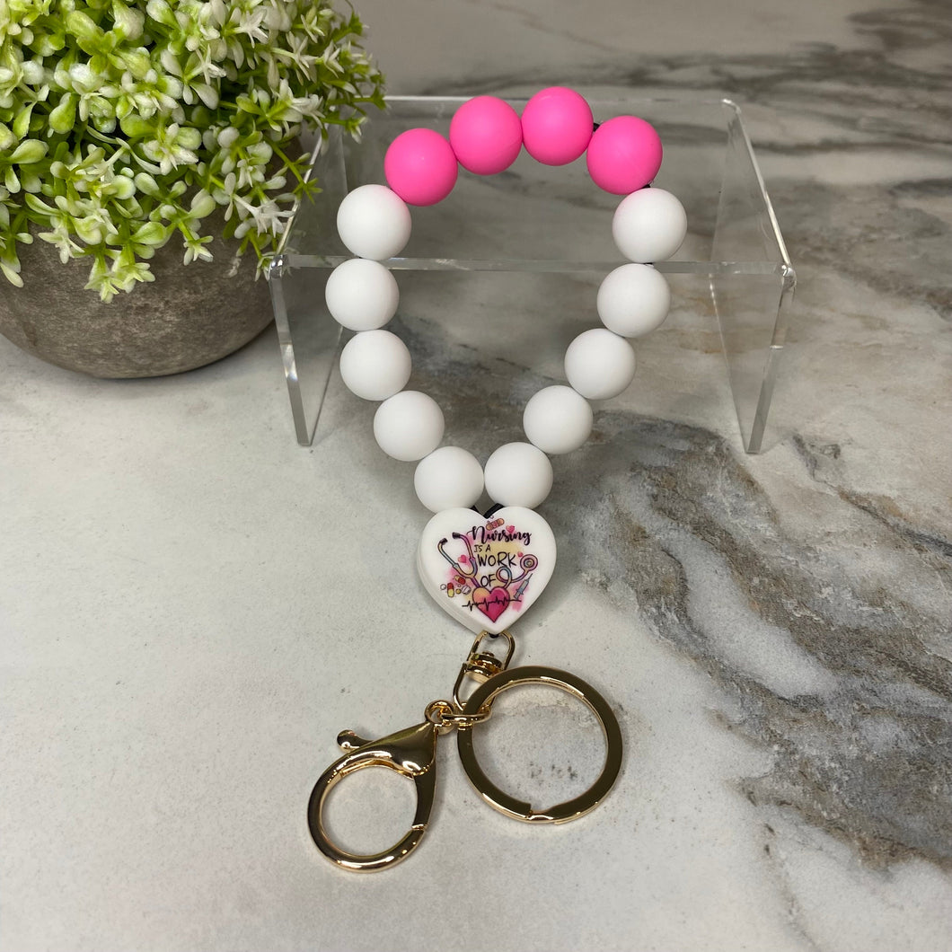 Silicone Bracelet Keychain - Nurse - Hot Pink