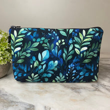 Load image into Gallery viewer, Pouch - Navy Green Leaves
