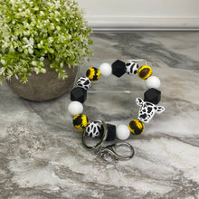 Load image into Gallery viewer, Silicone Bead Bracelet Keychain - Cow Designs
