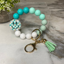 Load image into Gallery viewer, Silicone Bracelet Keychain - Happy Face - Mint
