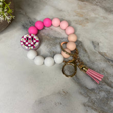 Load image into Gallery viewer, Silicone Bracelet Keychain - Happy Face - Pink
