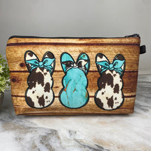 Load image into Gallery viewer, Pouch - Easter - Turquoise Wood Cow Bunnies
