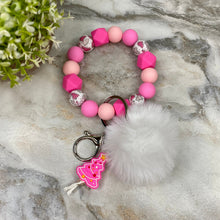 Load image into Gallery viewer, Silicone Bracelet Keychain &amp; Pom Pom - Christmas Tree - Pink
