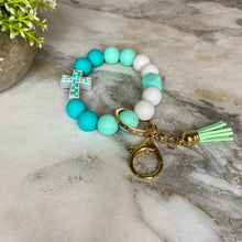 Load image into Gallery viewer, Silicone Bracelet Keychain - Cross - Mint
