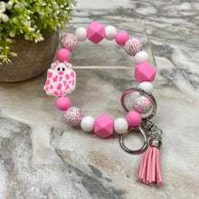 Load image into Gallery viewer, Silicone Bracelet Keychain with Tassel - Cow - Pink
