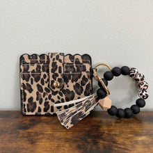 Load image into Gallery viewer, Silicone Bracelet Keychain with Scalloped Card Holder - Canvas Animal Print
