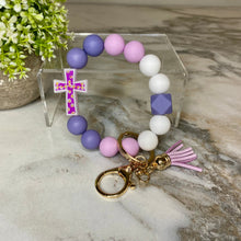 Load image into Gallery viewer, Silicone Bracelet Keychain - Cross - Purple
