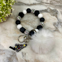 Load image into Gallery viewer, Silicone Bracelet Keychain &amp; Pom Pom - Christmas Tree - Black
