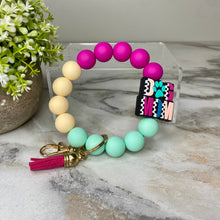Load image into Gallery viewer, Silicone Bracelet Keychain - Dog Mom Purple Mint

