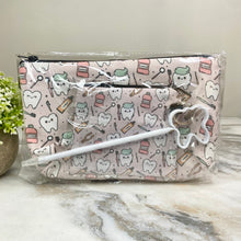 Load image into Gallery viewer, Pouch, Mini Pouch, &amp; Pen Bundled Set - Tooth Dental Hygiene on Pink
