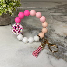 Load image into Gallery viewer, Silicone Bracelet Keychain - Happy Face - Pink
