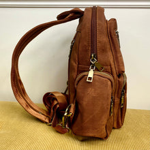 Load image into Gallery viewer, Sydney Denim 2-in-1 Sling + Backpack - Camel
