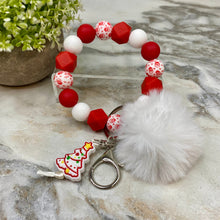 Load image into Gallery viewer, Silicone Bracelet Keychain &amp; Pom Pom - Christmas Tree - Red
