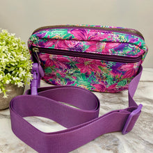 Load image into Gallery viewer, Nylon Belt Bag - Crossbody + Fanny - Floral Pink Green Dark Plum
