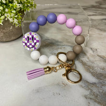 Load image into Gallery viewer, Silicone Bracelet Keychain - Happy Face - Purple
