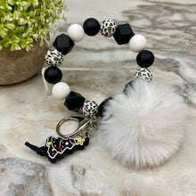 Load image into Gallery viewer, Silicone Bracelet Keychain &amp; Pom Pom - Christmas Tree - Black
