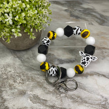 Load image into Gallery viewer, Silicone Bead Bracelet Keychain - Cow Designs
