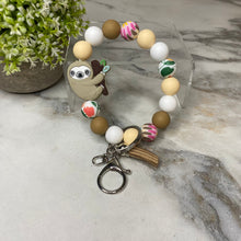 Load image into Gallery viewer, Silicone Bracelet Keychain - Sloth Tan Floral
