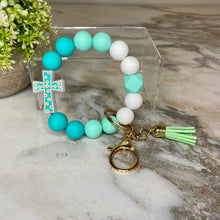 Load image into Gallery viewer, Silicone Bracelet Keychain - Cross - Mint
