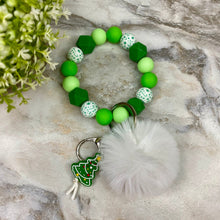 Load image into Gallery viewer, Silicone Bracelet Keychain &amp; Pom Pom - Christmas Tree - Green
